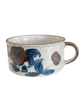 Vintage Otagiri 4.5" Soup Mug With Handle Blue Brown Floral JAPAN Speckled